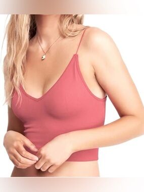 Free People Intimately Slim V-Neck Cropped Cami in Brock Red